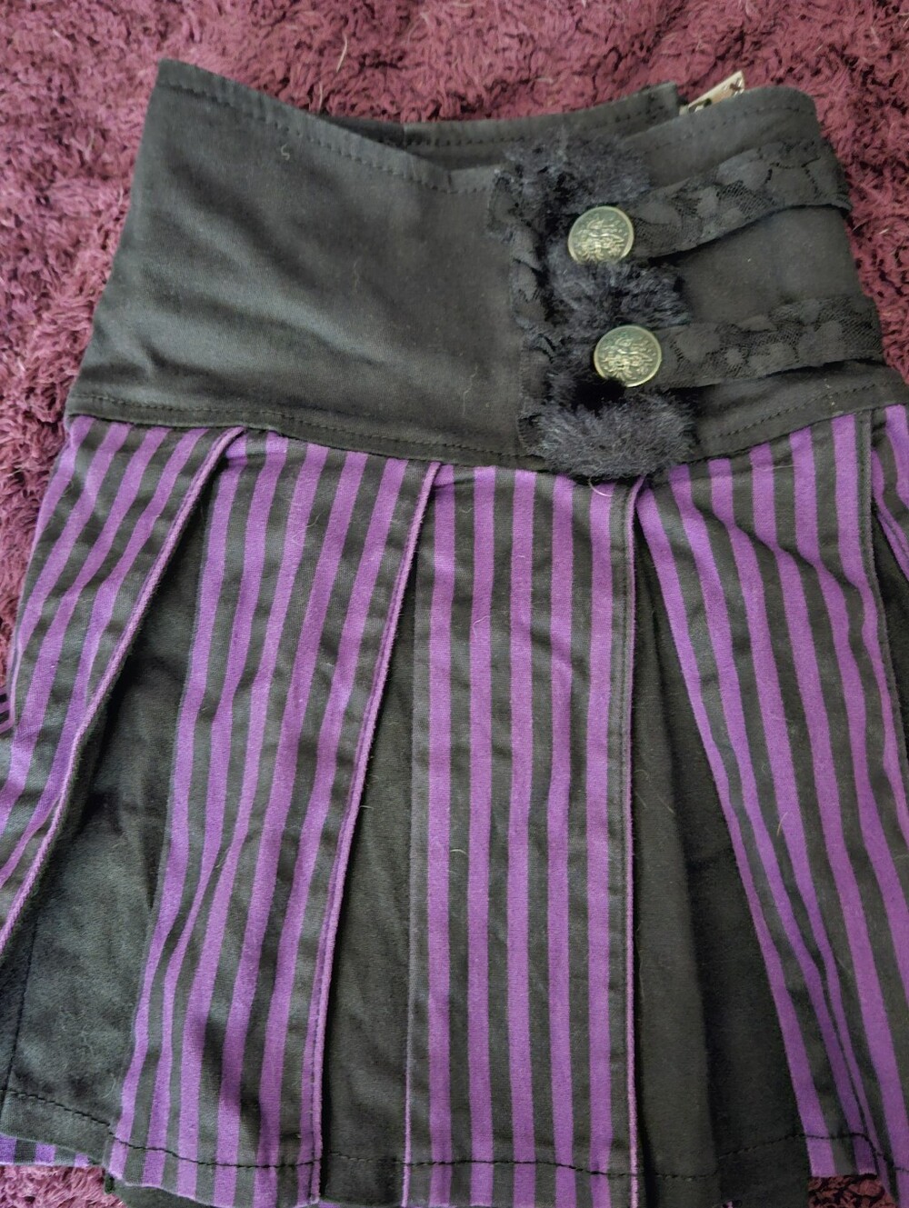 Vintage Tripp NYC Black and Purple Striped Pleated Mini Skirt - Picture 2 of 4